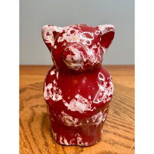 Vintage Bybee Pottery Piggy Bank 6" Tall Maroon  White Splatter Sponge Ware Pain